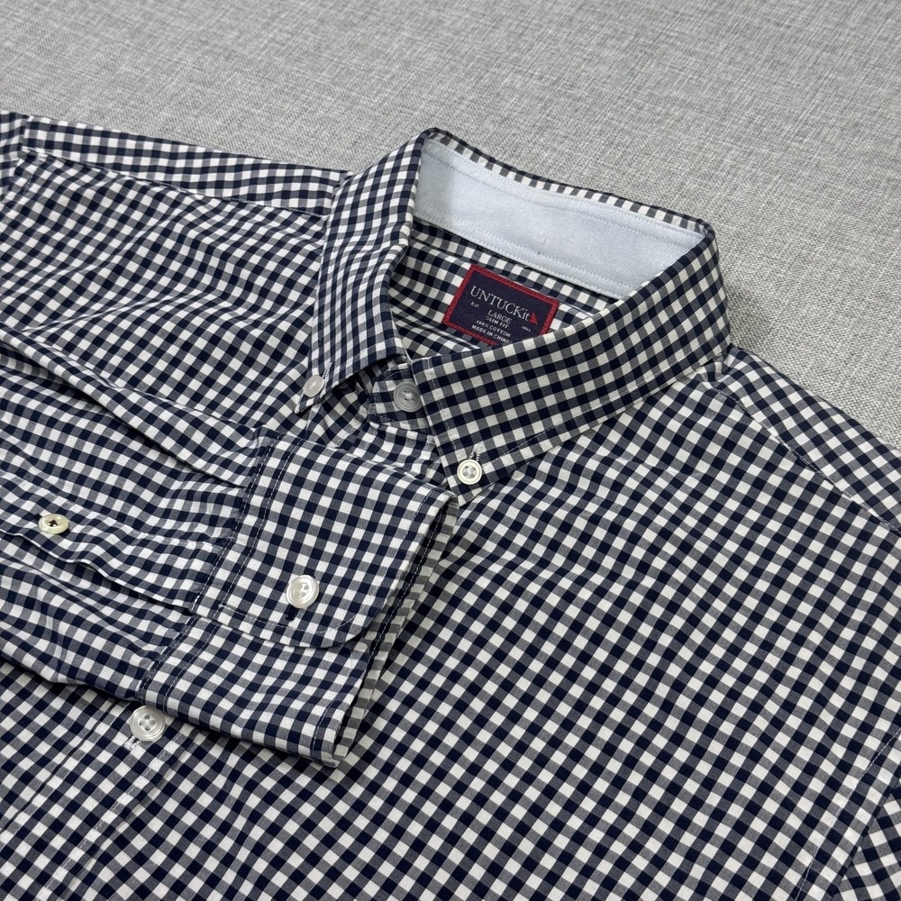UNTUCKit Button-Down Shirt Mens L Blue Check Long Sleeve Slim Fit 100% Cotton